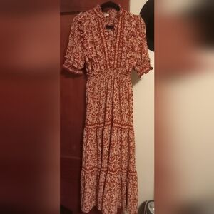 Max Studio Folk Prairie Cottagecore Bohemian Boho Midi Dress Sz M